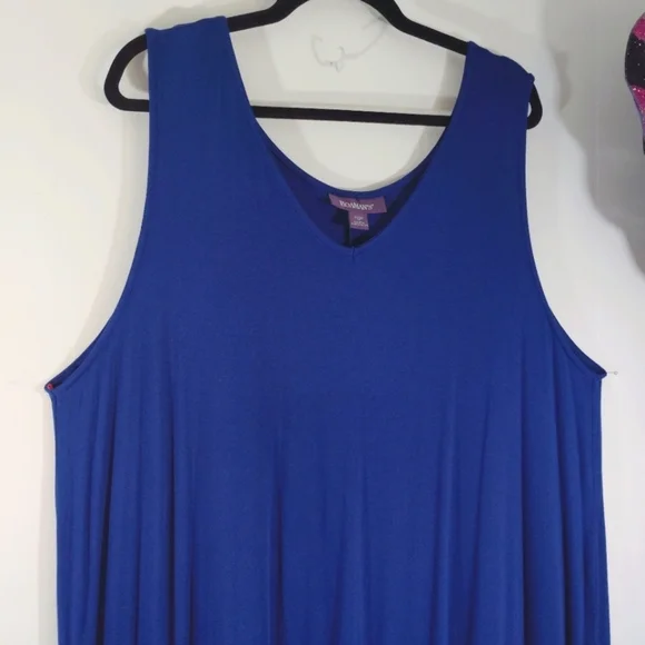 2X Roaman's Maxi Dress 26/28 Beautiful Flowy Sharkbite Hem Blue Soft Comy Long - Picture 3 of 10